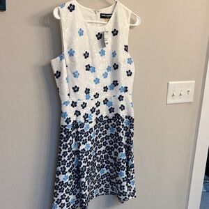Karl Lagerfeld White Midi Dress with Blue and Navy Floral Print